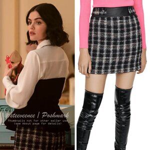 Maje Jisido Faux Leather Detail Tweed Mini Skirt ASO Katy Keene